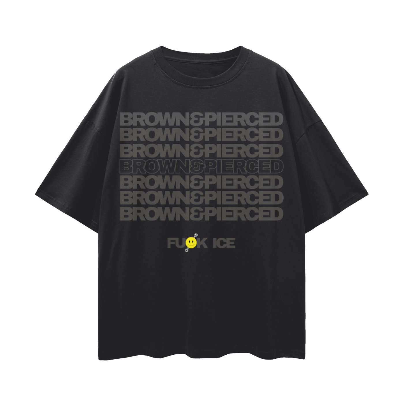 Gray|BROWN&PIERCED Streetwear Loose Drop Shoulder T-Shirt