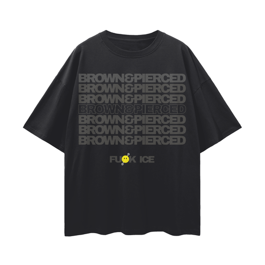 Gray|BROWN&PIERCED Streetwear Loose Drop Shoulder T-Shirt