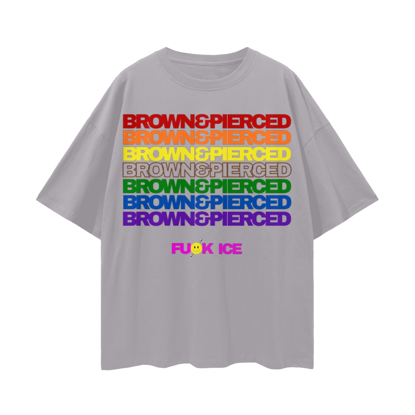 Rainbow|BROWN&PIERCED Streetwear Loose Drop Shoulder T-Shirt