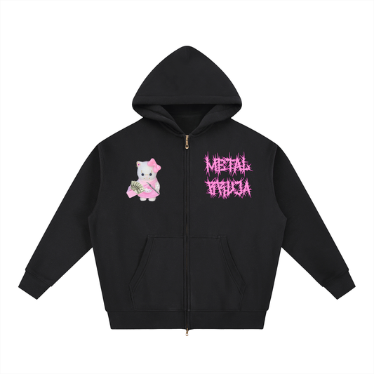Cutie🎀Cat Oversized Fleece Boxy Zipper Hoodie