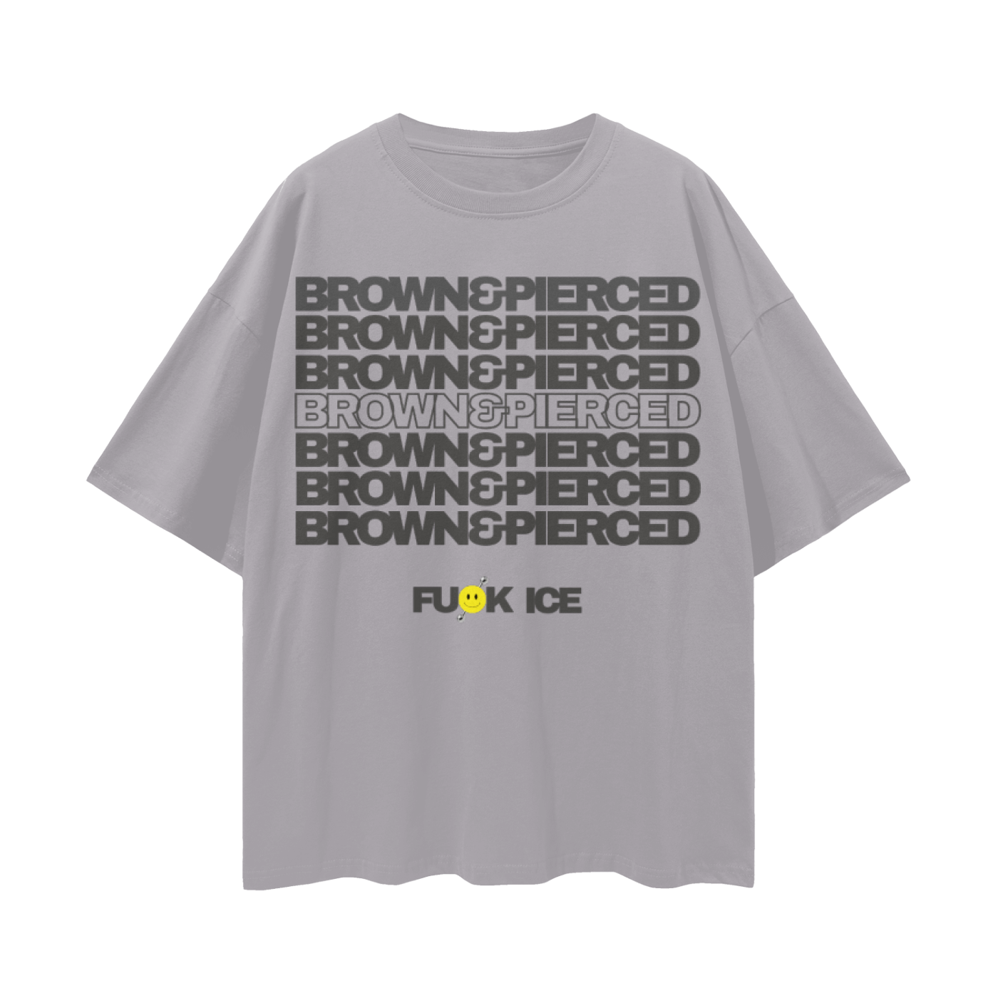 Gray|BROWN&PIERCED Streetwear Loose Drop Shoulder T-Shirt