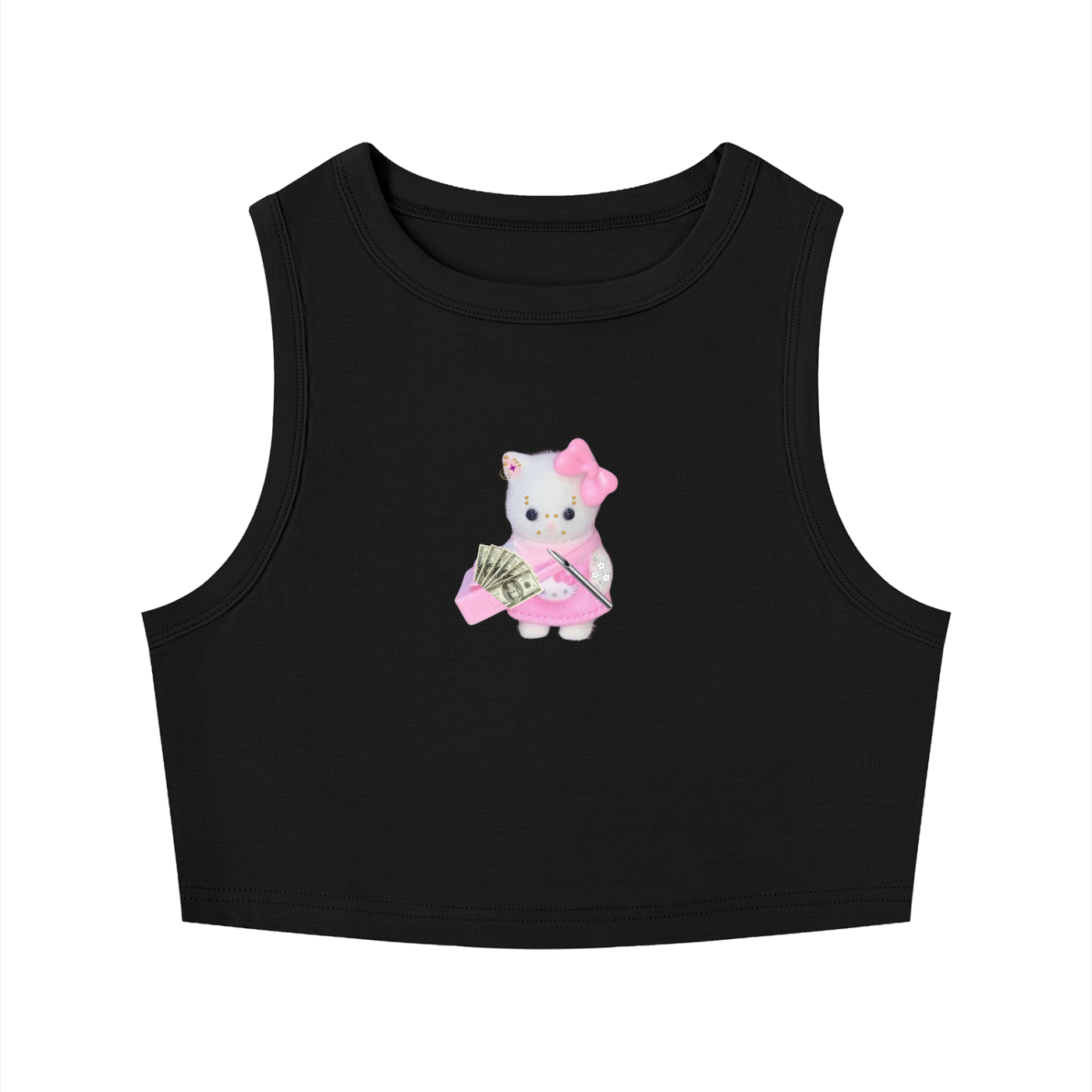Cutie🎀Cat Tight Crewneck Crop Tank Top