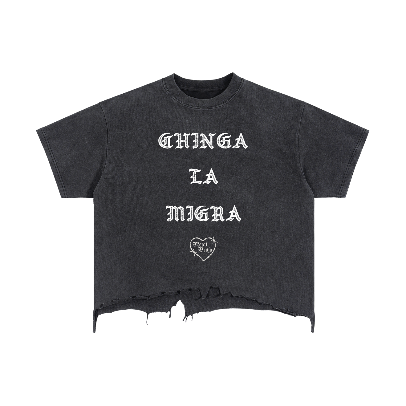 Chinga La Migra Vintage Wash Boxy Distressed Hem T-Shirt