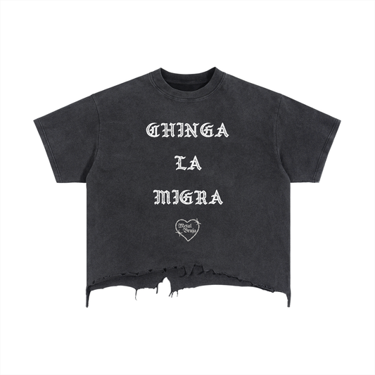 Chinga La Migra Vintage Wash Boxy Distressed Hem T-Shirt