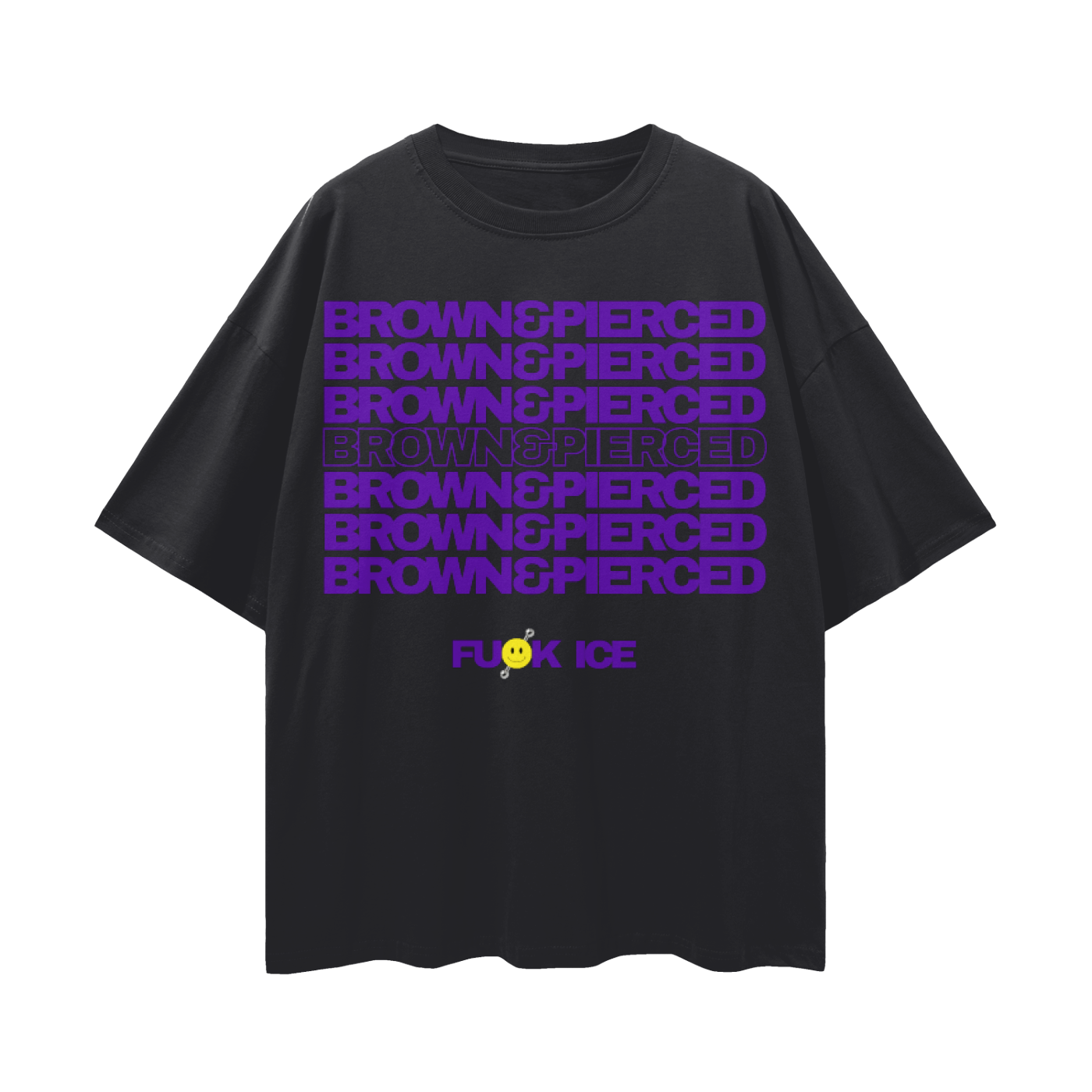 Purple|BROWN&PIERCED Streetwear Loose Drop Shoulder T-Shirt