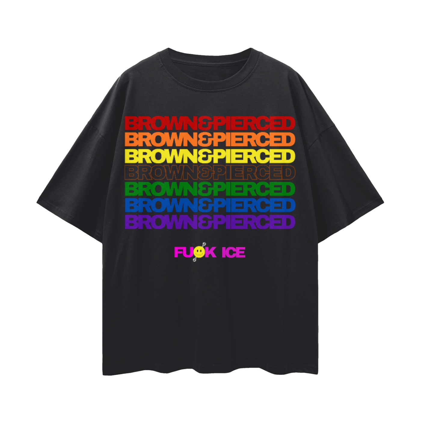 Rainbow|BROWN&PIERCED Streetwear Loose Drop Shoulder T-Shirt