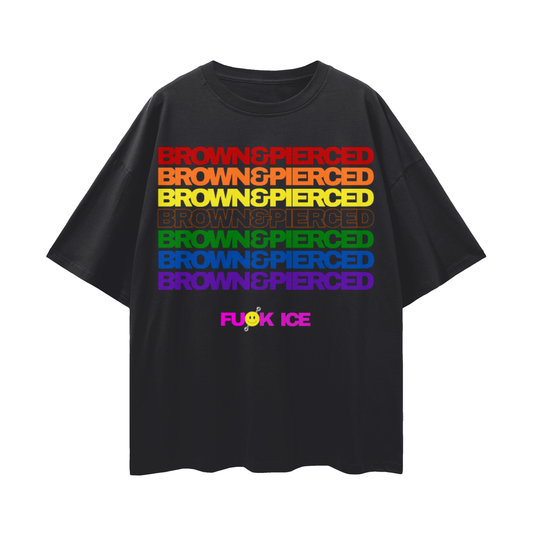 Rainbow|BROWN&PIERCED Streetwear Loose Drop Shoulder T-Shirt