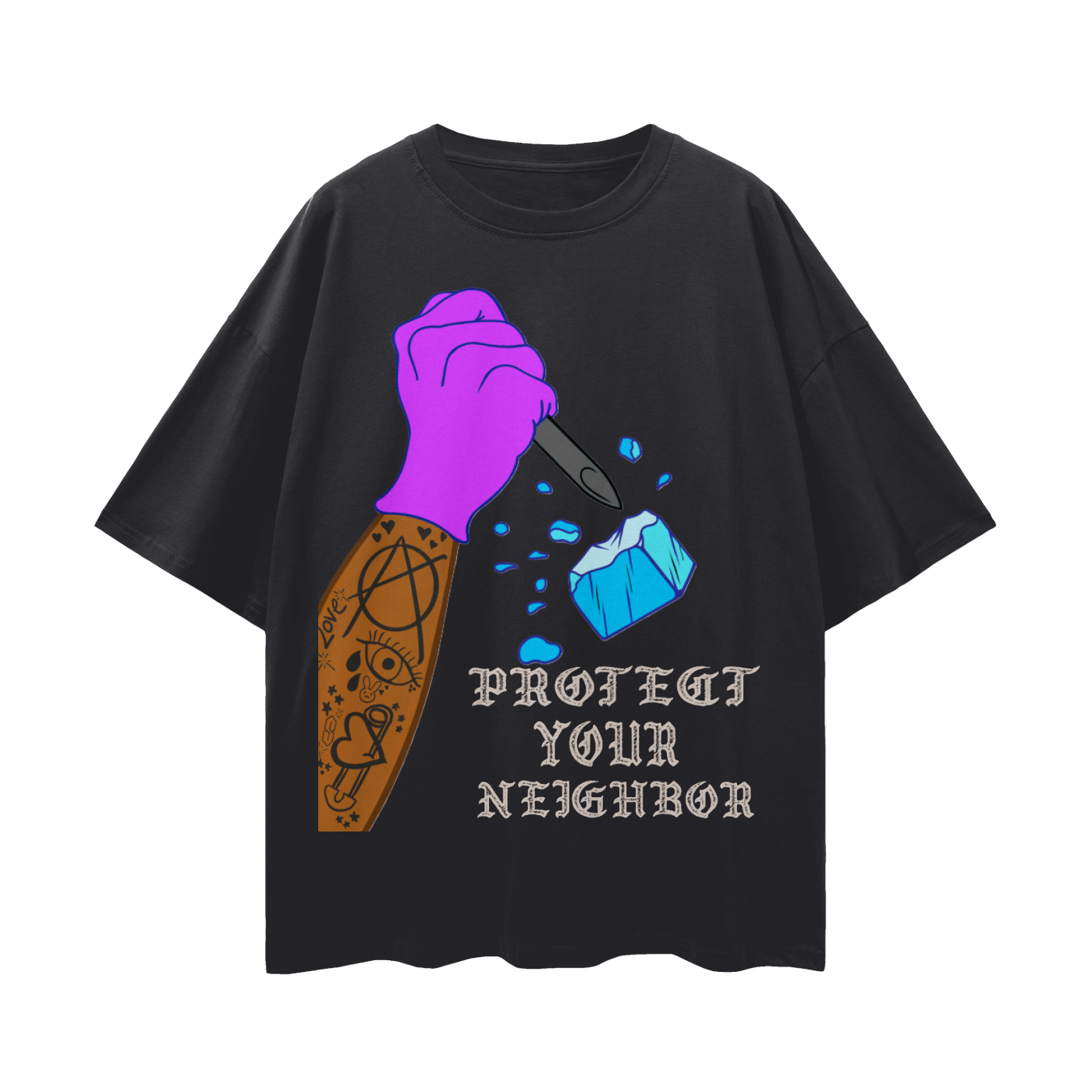 Protect Your Neighbor Streetwear Loose Drop Shoulder T-Shirt