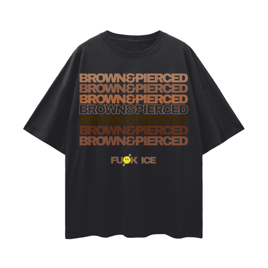Brown|BROWN&PIERCED Streetwear Loose Drop Shoulder T-Shirt